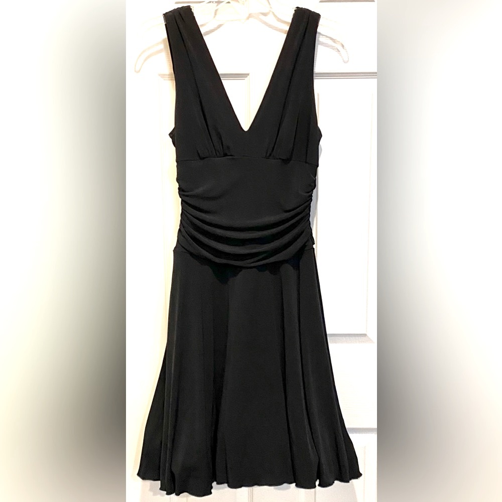 IZ Byer LBD Black Ruched Cocktail Dress Tulle Flounce Underskirt Medium